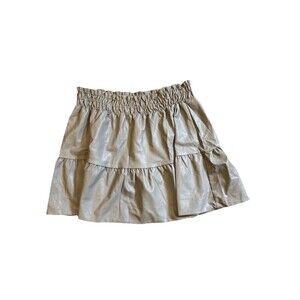 Anthropologie Women's Gray Faux Leather Ruffled Mini Skirt Size XL Boho Edgy